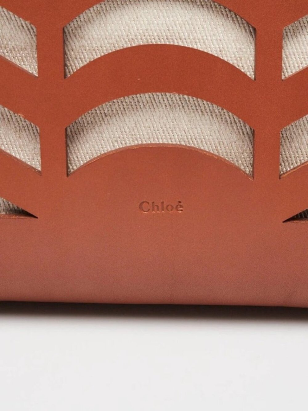 Chloe Brown/Beige Leather/Canvas Kayan Perforated Medium Tote Bag - Picture 7 of 12